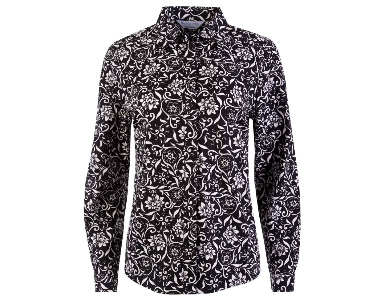 Black Damask Print Classic Fit Womens Shirt | Clearance | Double TWO