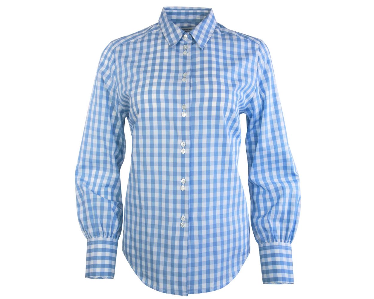 Blue Gingham Semi Fitted Women's Shirt | Double TWO