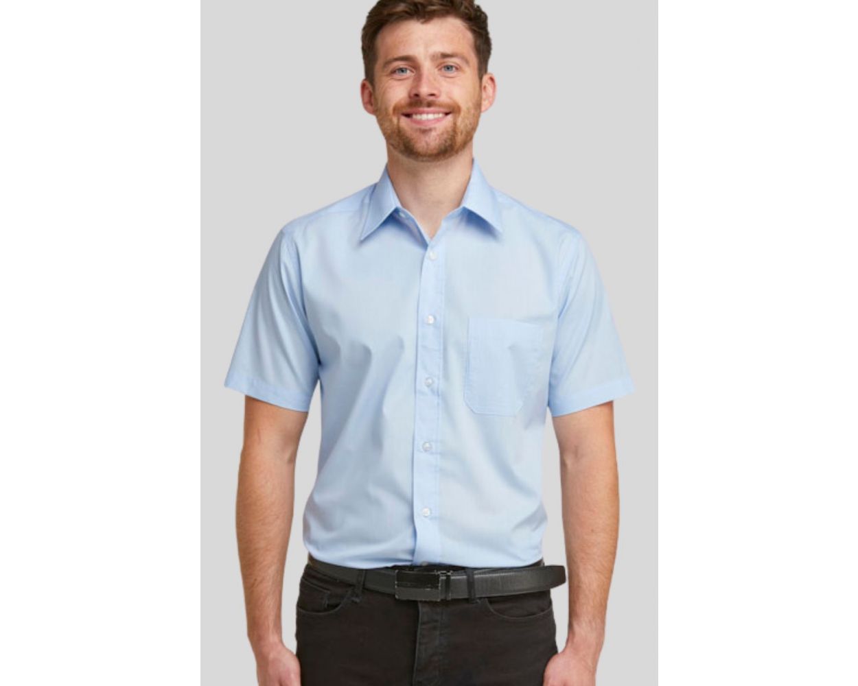Men's Blue Classic Easy Care Short Sleeve Shirt | Double TWO