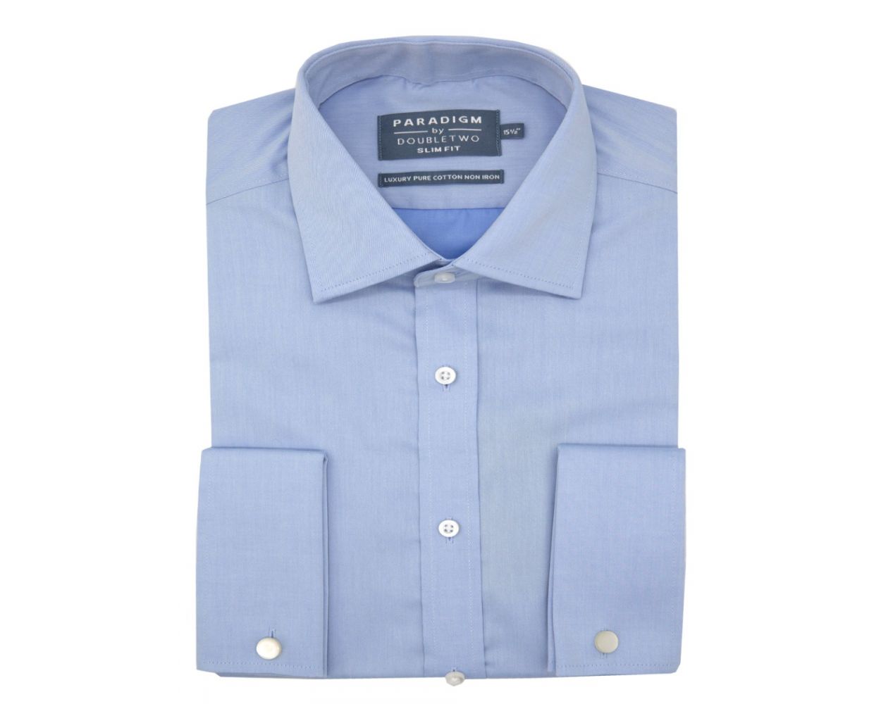 Slim Fit Blue Non-Iron Pure Cotton Twill Shirt - Double Cuff | Double TWO