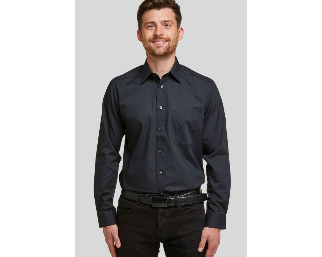 Men's Black Classic Easy Care Long Sleeve Shirt | Double TWO
