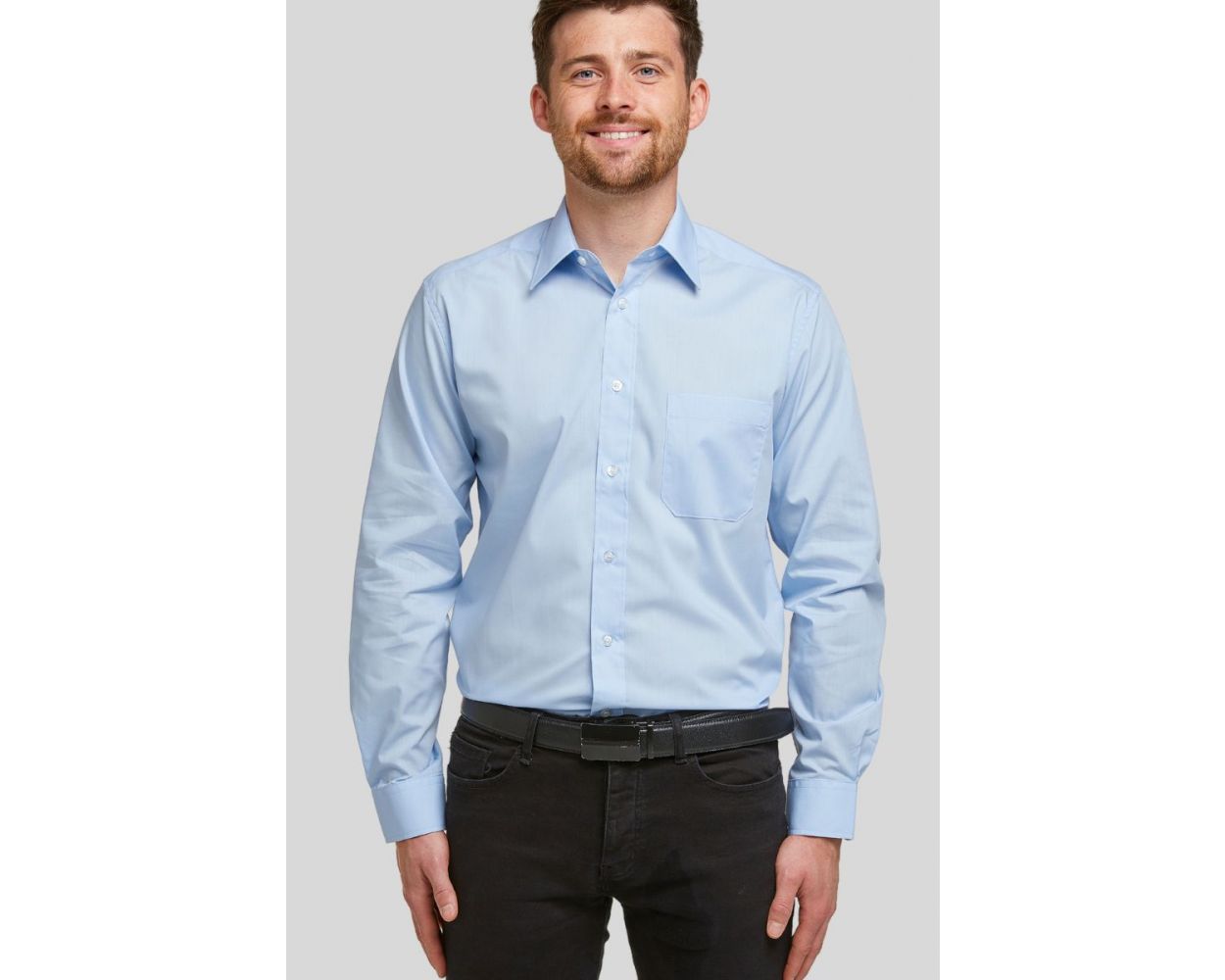 Men's Light Blue Classic Cotton Blend Long Sleeve Shirt | Double TWO
