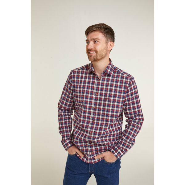 Red & Blue Plaid Check Long Sleeve Casual Cotton Shirt