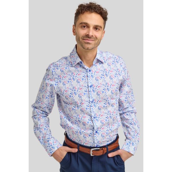 double two tailored fit white and blue floral print shirt