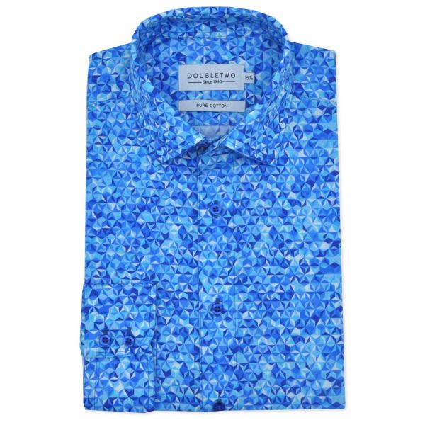 Blue Printed Long Sleeve Formal Shirt