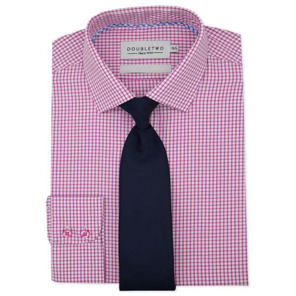 Pink Gingham Twill Check Long Sleeve Formal Shirt