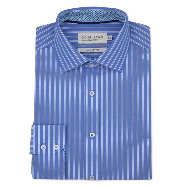 Blue Double Striped Long Sleeve Formal Shirt