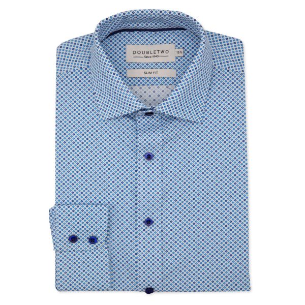 Slim Fit Sky Blue Diamond Print Long Sleeve Formal Shirt