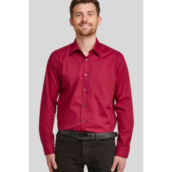 Double TWO Burgundy Classic Cotton Blend Long Sleeve Shirt