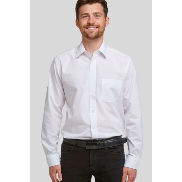 Double TWO White Classic Cotton Blend Long Sleeve Shirt