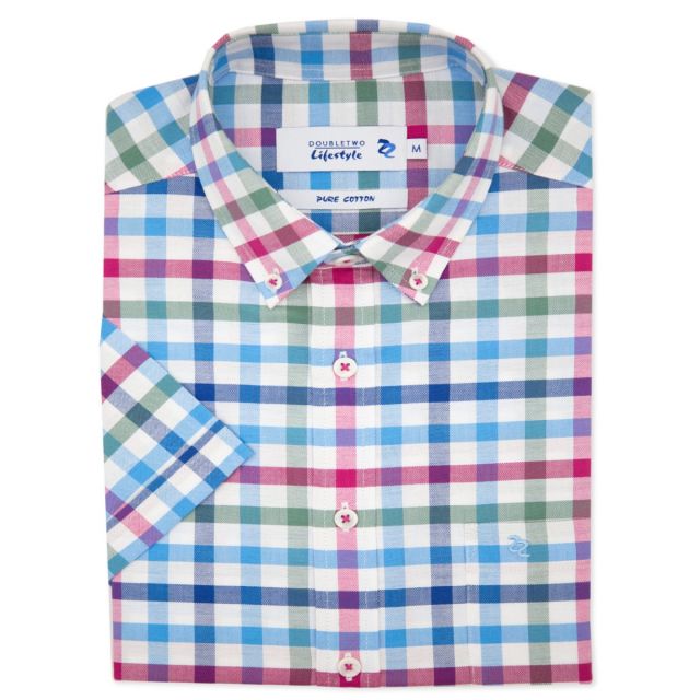 Multi-Coloured Check Short Sleeve Casual Shirt | Double TWO