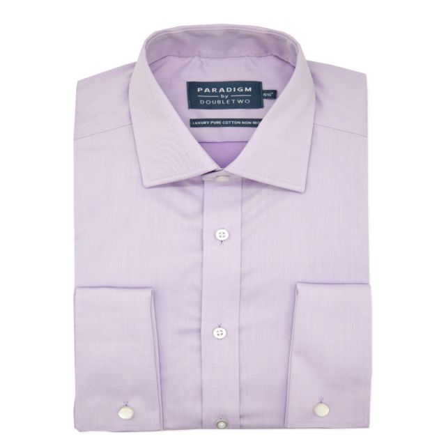 Tailored Fit Lilac Non-Iron Pure Cotton Twill Shirt - Double Cuff