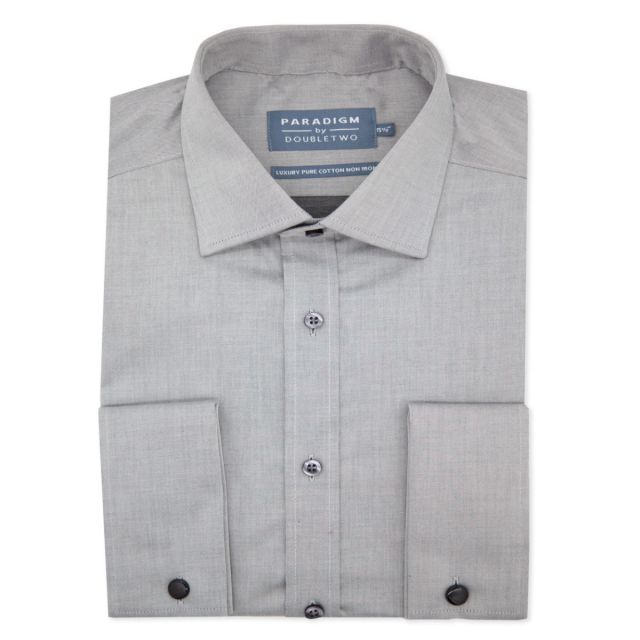 Grey Non-Iron Pure Cotton Twill Shirt - Double Cuff