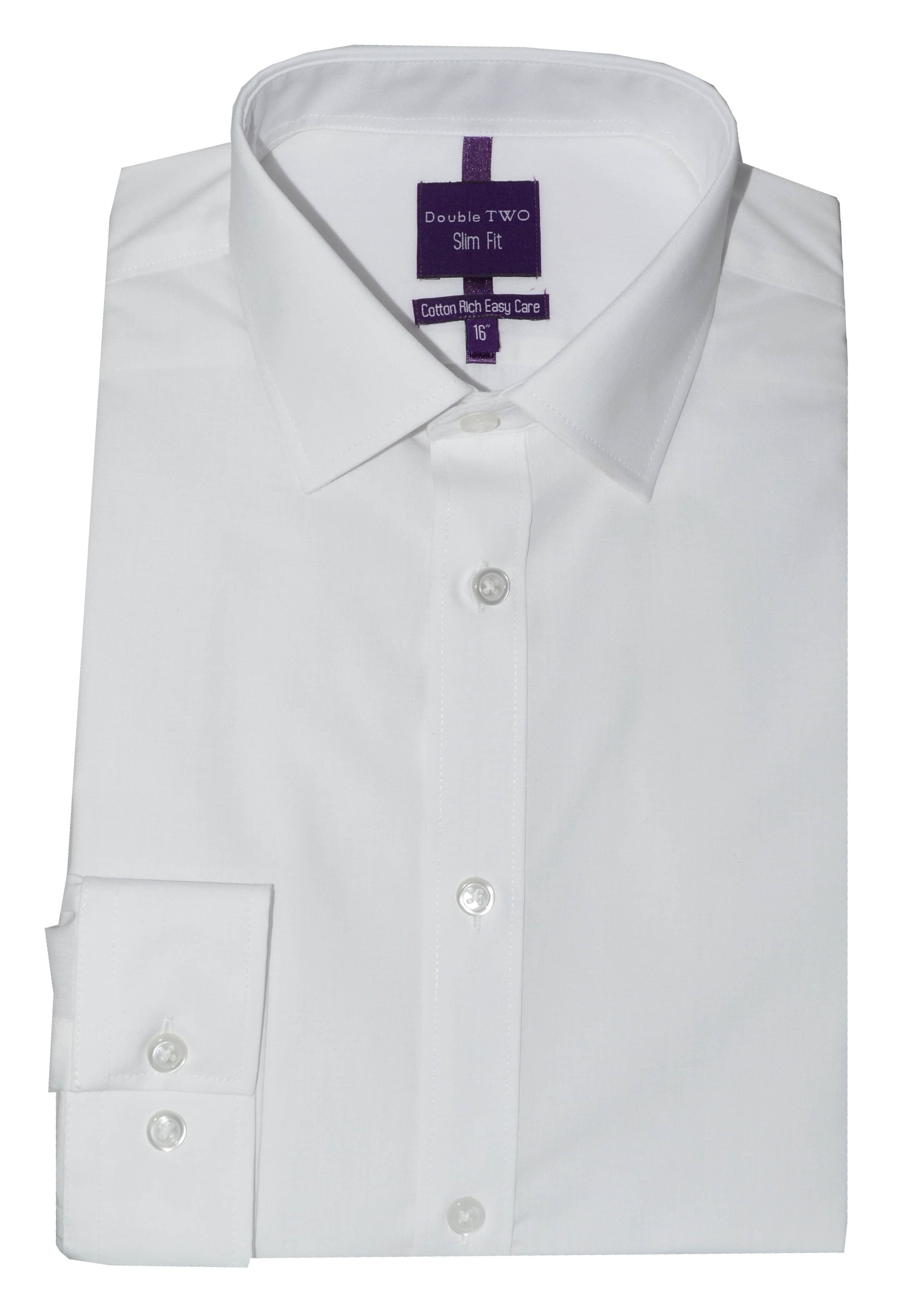 Double TWO Slim Fit White Long Sleeve Non-Iron Shirt